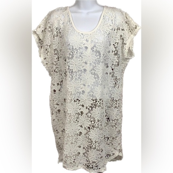L XL Beach Coverup Lace Crochet Swimsuit Cover Up Swimming Suit Top Blouse Shirt - Picture 1 of 7